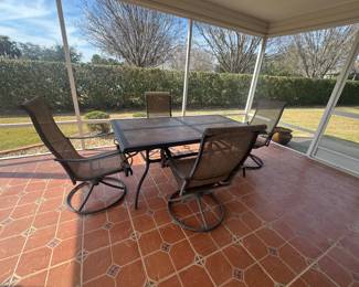 Outdoor Dining Set with Swivel Sling Chairs & Large Metal Rectangle Table with Umbrella Hole - Gray - Captiva Designs