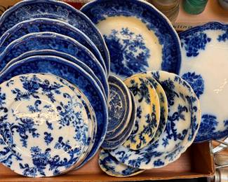 Flow Blue Plates and Platter