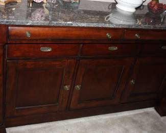 Gray marble top wood buffet /side board (matches china cabinet - will sell separately) w/6 drawers & 3 doors. 