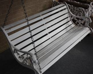 White wood porch swing
