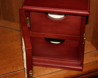 Wood box w/carved front master piece collection w/2 drawers