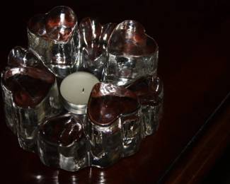 Ruby red heart motif tea candle holder
