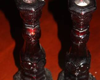 Pair matching ruby candle holders