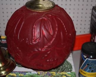 Midcentury red light hanging globe