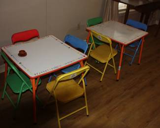 2 Children's folding school tables w/folding chairs