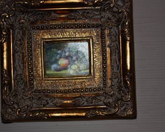 1 of 2 small oil paintings w/ornate gold frames