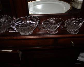 4 cut glass gravy boats w/sugar & creamer