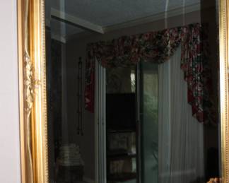 Large beveled glass mirror w/gold frame