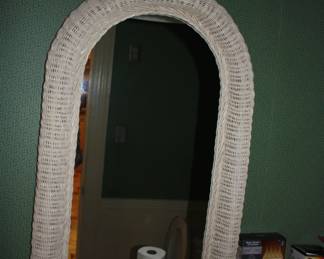 Oval top wicker mirror