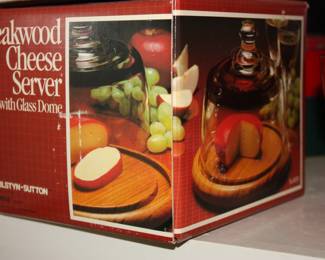 Teakwood cheese server w/glass dome in box