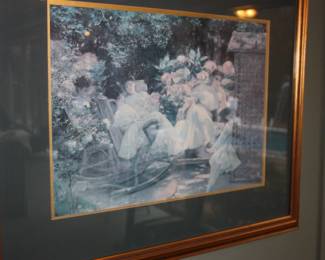 Matted/gold frame Victorian picture ladies resting in garden 