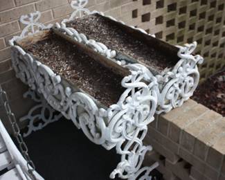 Pair white wrought iron planters
