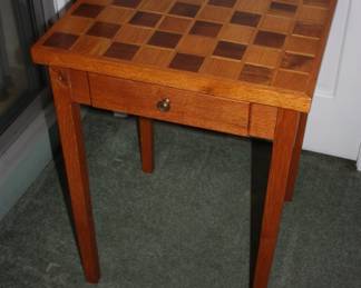 Square wood inlay 3' tall table w/drawer