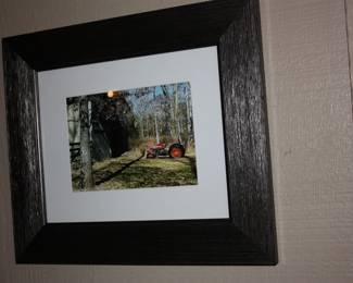Sm wood frame picture of tractor