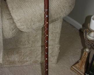 Unusual Rino wood walking stick w/silver inlay 