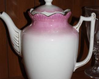 Pink/white porcelain pitcher w/lid - no chips or cracks
