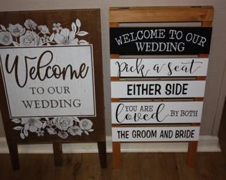 2 wood wedding signs
