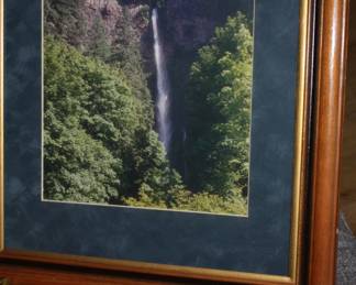 Wood frame/mat picture of water falls