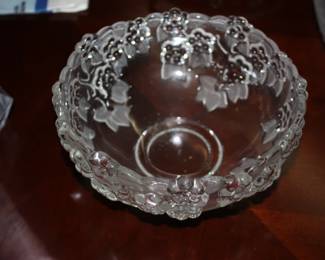 Heavy cut glass rose covered candy dish