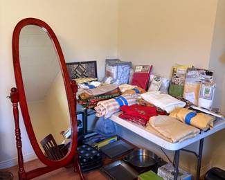 floor length mirror, linens including tablecloths, napkins