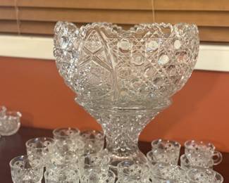 crystal punch bowl with 18 glasses