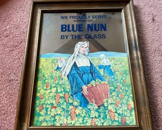 Wood Framed German Blue Nun Wine Advertisement Mirror – 15.25" x 19.25"