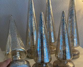 Set of 6 Silver Glitter Glass Trees
