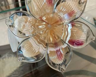Murano Hand Blown Art Glass Flower with Swirled Stem