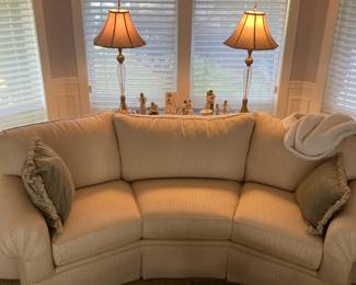 Basset Curved Sofa with Cream Striped Upholstery