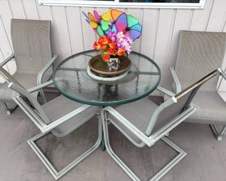Set of 4 Cantilever Rocking Patio Chairs, Glass Top Garden Bistro Table