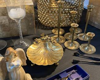 Set of 7 Tiered Brass Candlestick Holders
