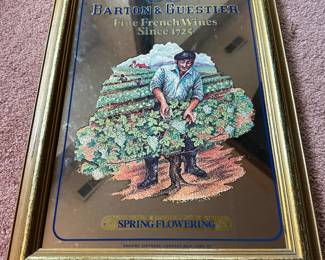 Wood Framed B & G Barton & Gustier French Wines "Spring Flowering" Bar Mirror - 14.4" x 21"