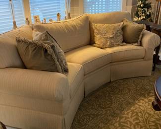 Basset Curved Sofa with Cream Striped Upholstery