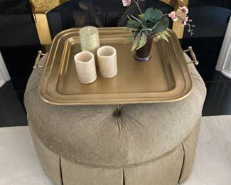 Tan Round Button Tufted Ottoman