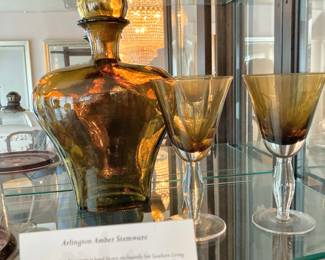 San Miguel Amber Recycled Art Glass Decanter, Pair of Arlington Amber Goblets