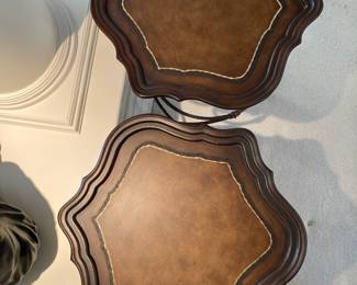Pair of Wrought Iron Tuscan Style Side Tables with Leather Top