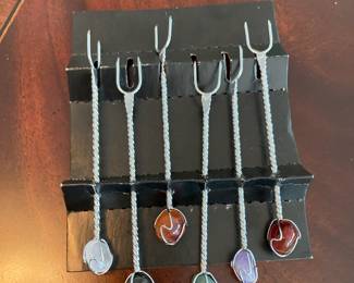 Set of 6 Gemstone Cocktail Appetizer Forks