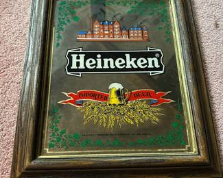Wood Framed Heineken Beer Mirrored Bar Sign – 18" x 15"