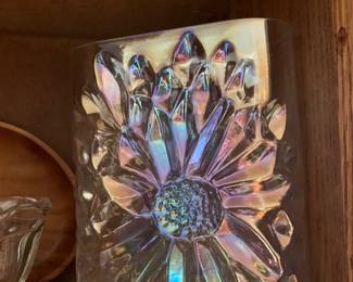 Iridescent Glass Vase with Floral Design