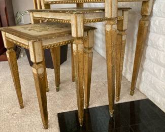 Set of Three Italian Florentine Gold Glitter Nesting Tables
