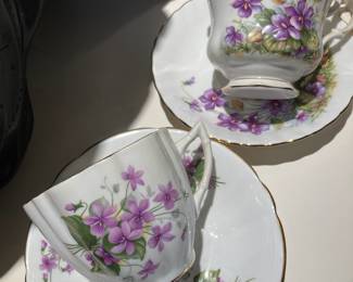 Royal Windsor Purple Violets Teacup and Saucer, Royal Albert Sunnyside Series Maria Teacup & Saucer