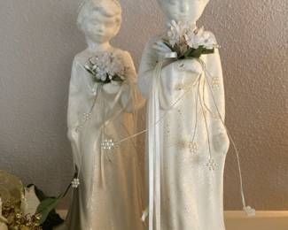 1991 Set Of 2 Porcelain Angel Bride Light up Figurines