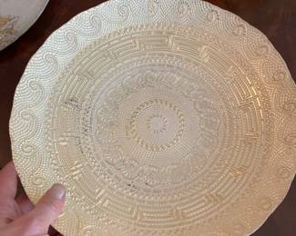 Embossed Decorative Plate with Intricate Greek Key and Floral Motifs