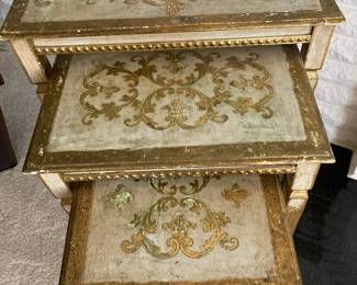 Set of Three Italian Florentine Gold Glitter Nesting Tables