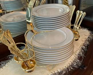 JC Penney Home Collection China Double Gold Band Salad & Dinner Plates - Set of 16