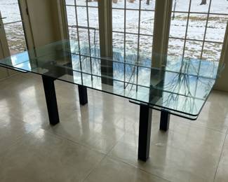 Ligne Roset Glass Modern Extension Dining Table 79" Long with 2 Leaves that are 18" each 42" Wide and 30" Tall