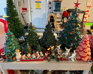 Vintage ceramic Christmas trees and decorations pixies 