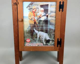 Remington UMC Cabinet With Embossed Tin Advertisement On Door, 28.75" H x 20" W x 11" D 