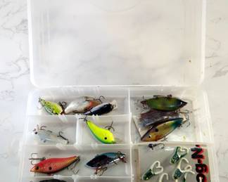 Fishing Lures, Includes Cotton Cordell Super Spot, Bass Pro Shops Tourney Rattle Bait, Cotton Cordell Big O, Pop'N Frog, And More, In Plano Organizer
