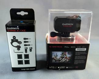 Garmin Virb XE HD Action Camera GPS, With Charger, And Garmin Virb X/XE Large Tube Mount, Both In Boxes